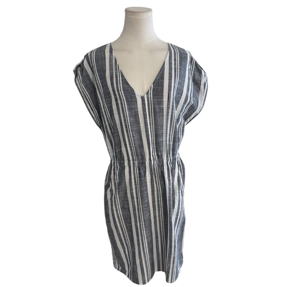 J. CREW Blue White Striped V-Neck Dress Coastal Beach Coverup Size S Vacation